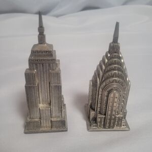 Godinger Empire State & Chrysler Building Salt & Pepper Shakers Nickle Plated